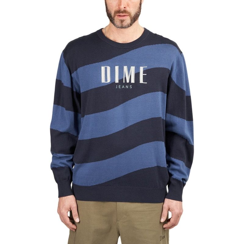 dime wave striped light knit sweater navy 651195