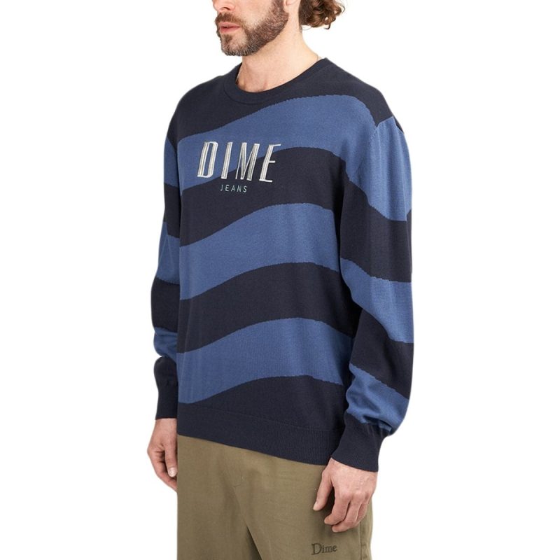 dime wave striped light knit sweater navy 893431