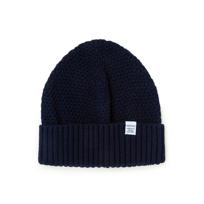 norse projects norse moss stitch beanie navy 950319