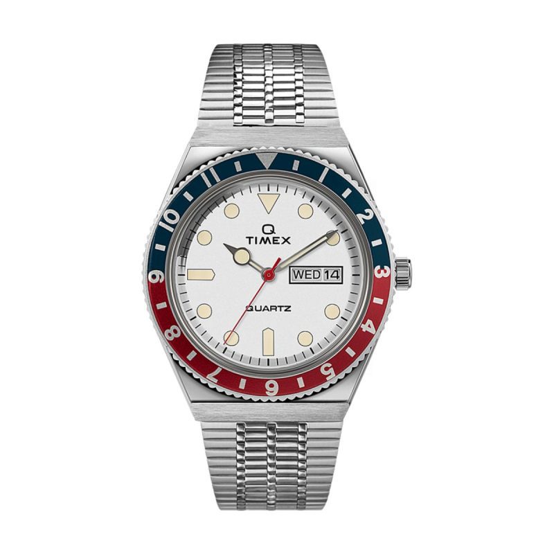 timex archive q diver reissue 38mm silber weiss rot blau 944442