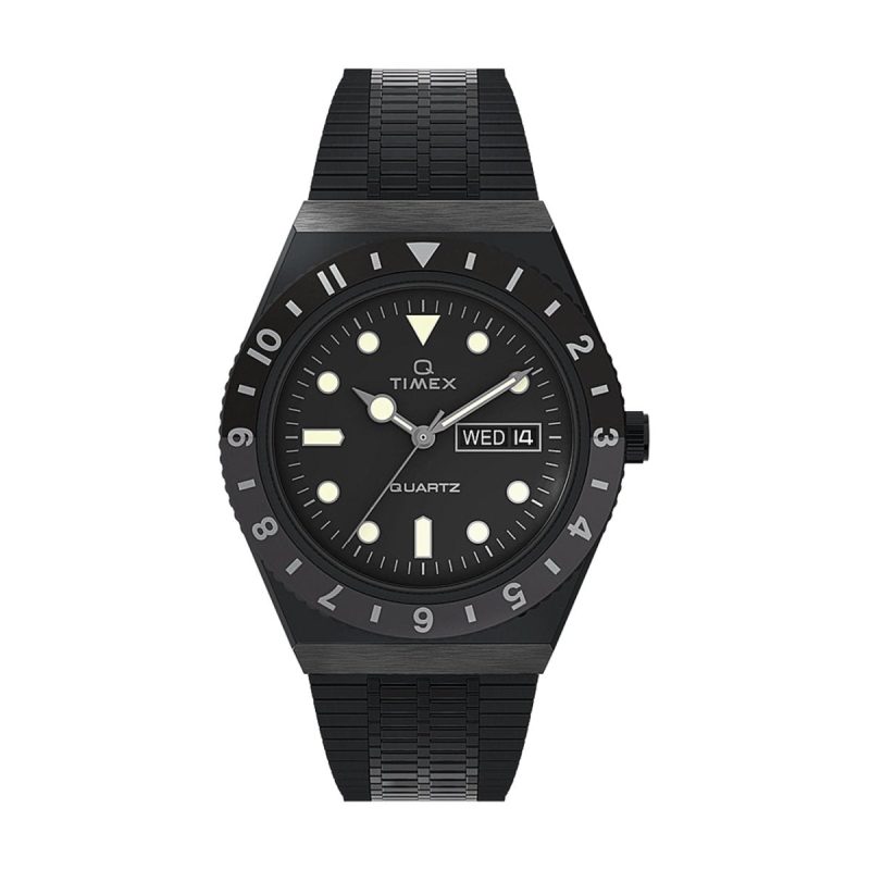 timex archive q timex reissue 38mm stainless steel bracelet schwarz silber 213590