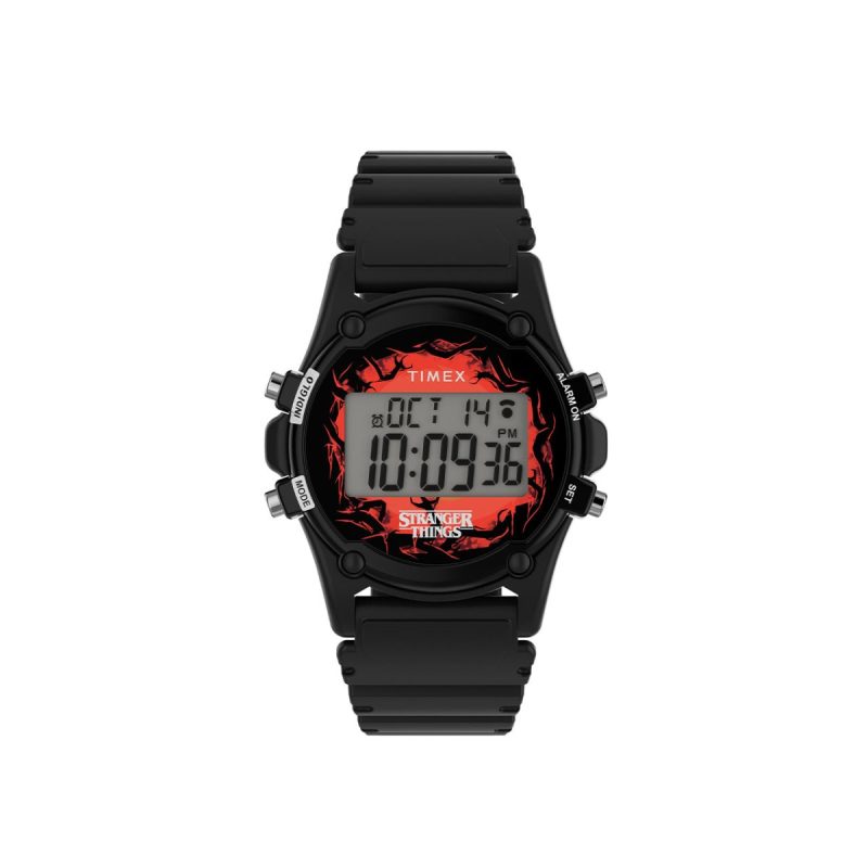 timex atlantis x stranger things 40mm resin strap watch schwarz 963146